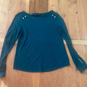 Green long sleeve shirt with gold buttons